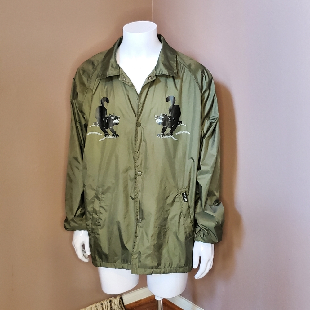 HUF olive green wolf graphic windbreaker L